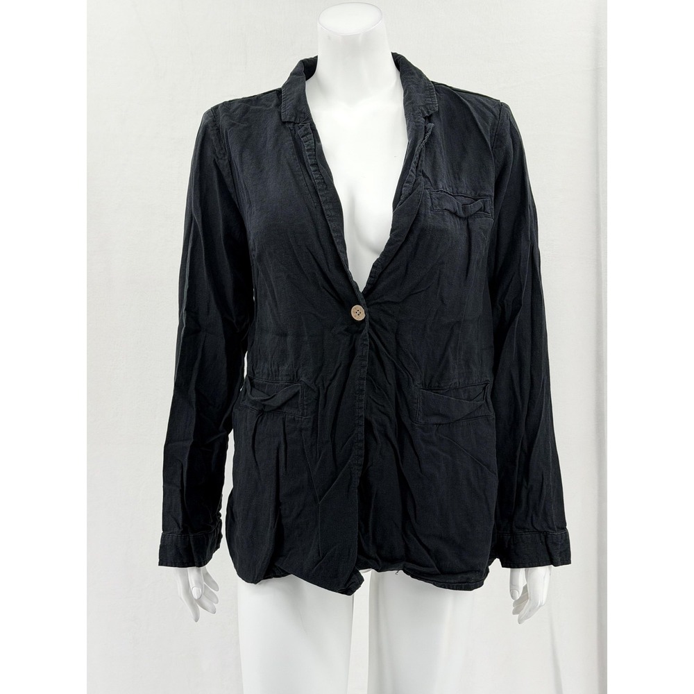 Peace Love World Blazer Womens Small Black Linen Blend Lightweight Jacket Staple